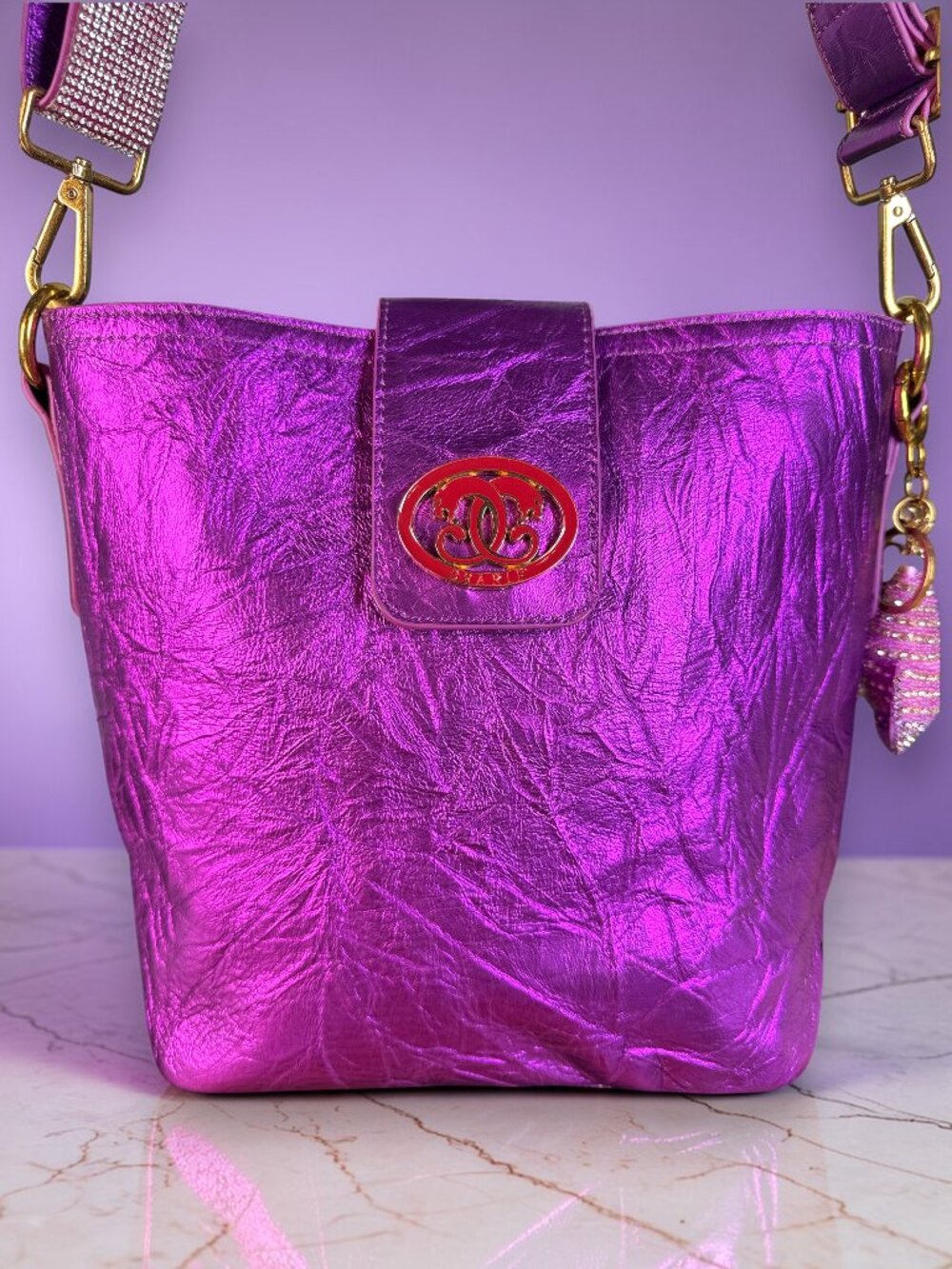 Sharif Legacy Leather Crossbody Bag Bedazzled Guitar Strap & Sharif Bag Charm - Picture 4 of 17